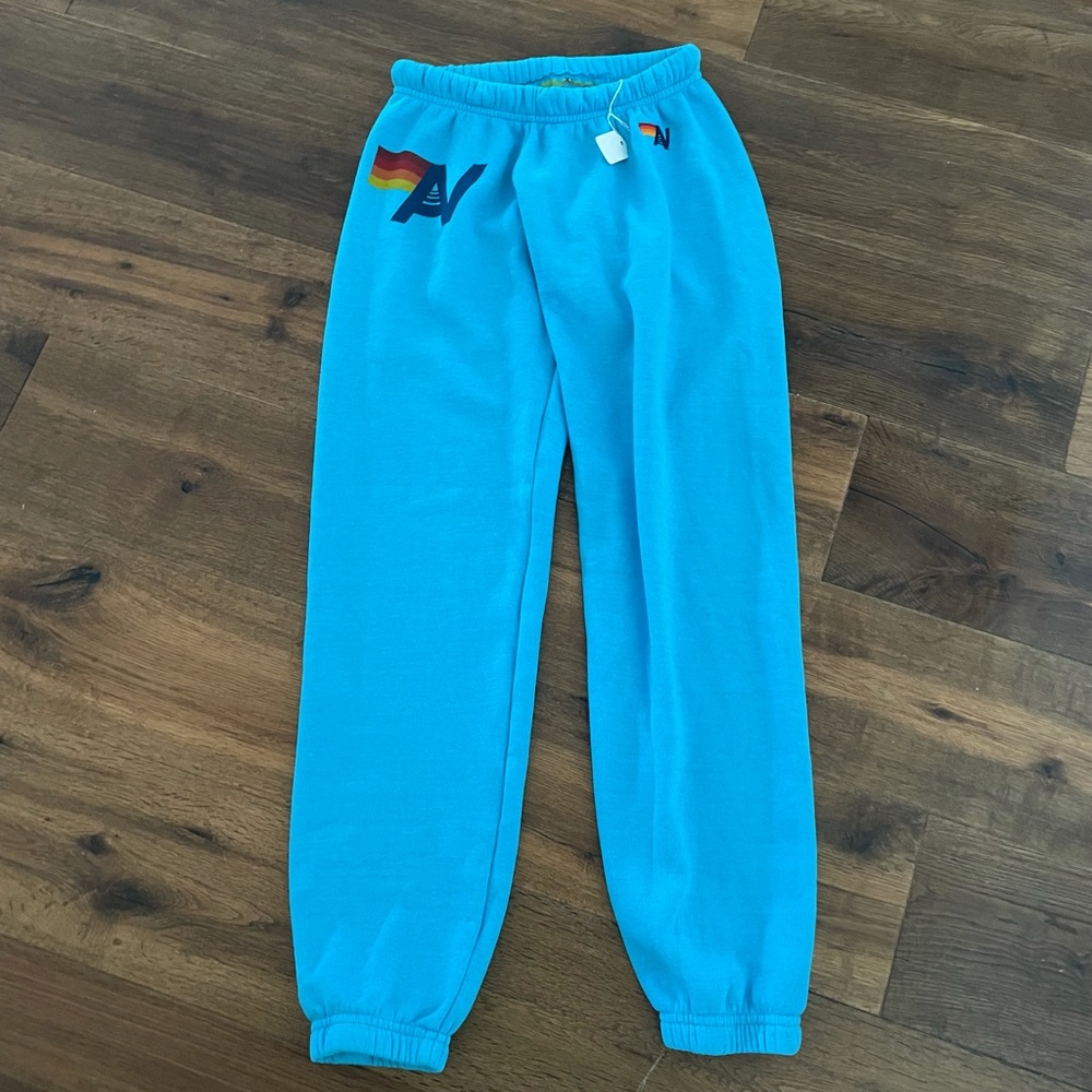 Aviator Nation Neon Blue Logo Sweatpants NWT XS